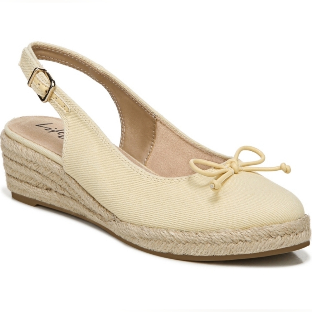 LIFESTRIDE KEEPSAKE WOMENS CANVAS WEDGES ESPADRILLE HEELS (Butter)